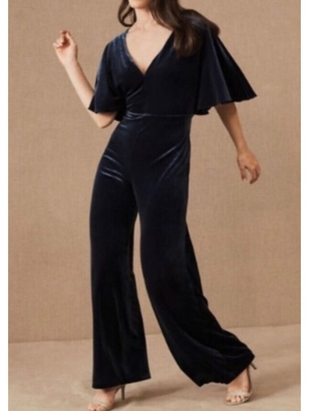 BHLDN Marina blue velvet jumpsuit sz 6